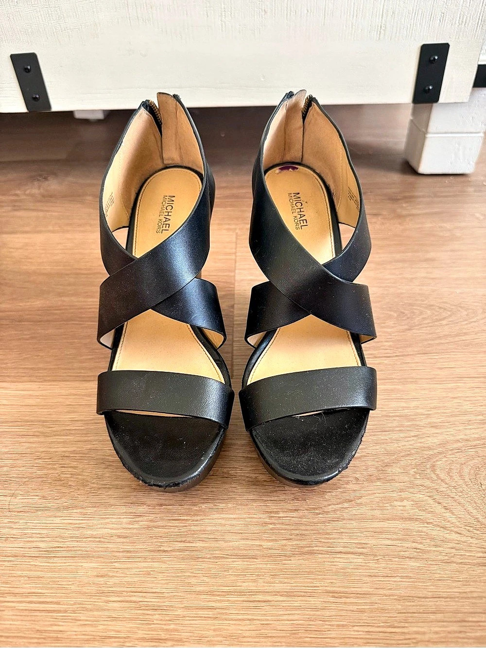 Michael Kors Black Leather Wedge Sandals US 8.5